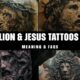 lion and Jesus tattoos