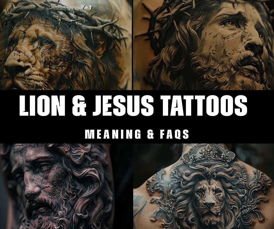 lion and Jesus tattoos